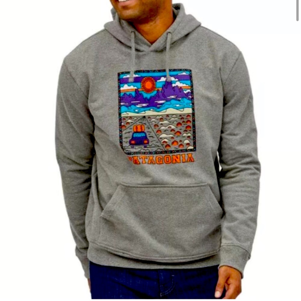 Patagonia Men's Summit Road Uprisal Hoody size XL Grey Gray Colorful